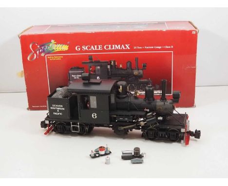 A SPECTRUM by BACHMANN G scale American Outline Class B Climax steam locomotive lettered for the Denver, Southpark & Pacific 