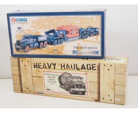 A pair of CORGI 1:50 Scale diecast 'Heavy Haulage' sets both featuring Pickfords lorries - VG in VG boxes (2)