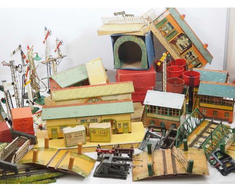 A very large removals box of HORNBY O gauge accessories including buildings, lamp standard, signals etc - F/G in F/G boxes (w