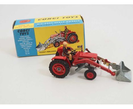A CORGI 69 diecast Massey Fergusson tractor with shovel, appears complete with internal packing piece - VG/E in VG box