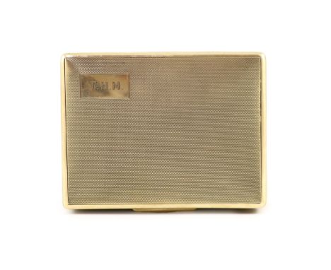 A late 1920's George V engine turned 9ct gold rectangular cigarette box, by Saunders &amp; Shepherd,with engraved initial, Lo