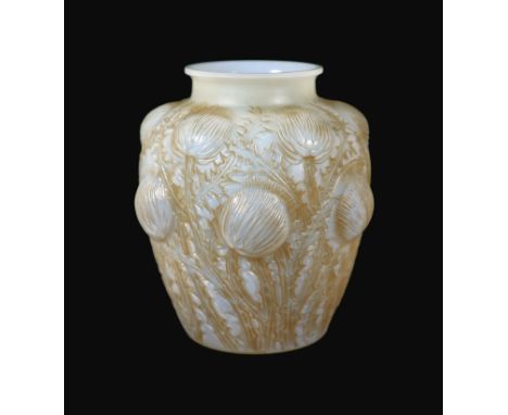 A Lalique Domrémy opalescent and amber stained glass vase, model no. 979, design c.1926,Engraved script mark ‘R. Lalique Fran