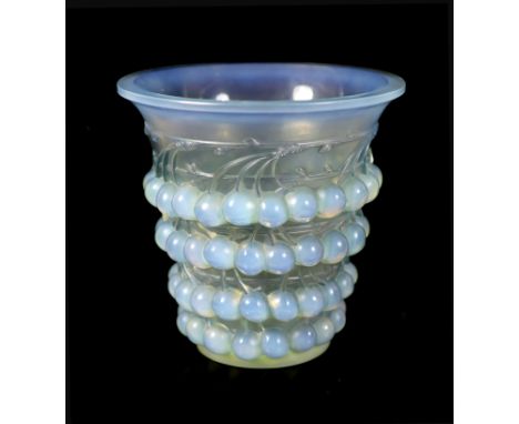 A Lalique Montmorency opalescent glass vase, Marcilhac 1050, model introduced 1930,etched mark ‘R. LALIQUE FRANCE’,20.3 cm hi