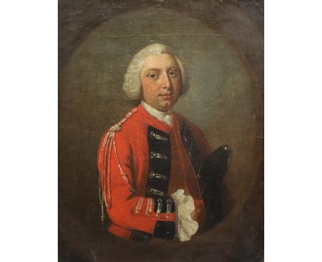Mid 18th century English School Portrait of an army officer wearing a scarlet coatoil on canvas30.5 x 24cm