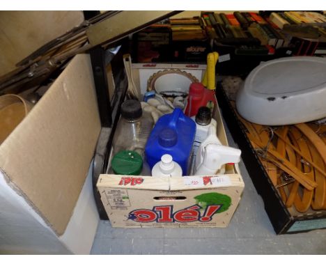 Box of gardening items, tools, patio cleaner, etc.