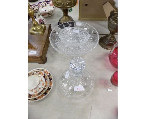 Ships decanter and two cut glass bowls