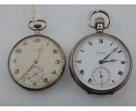 A Vertex open faced pocket watch, the white enamel dial with Roman numerals, subsidiary seconds dial at six, hallmarked Birmi