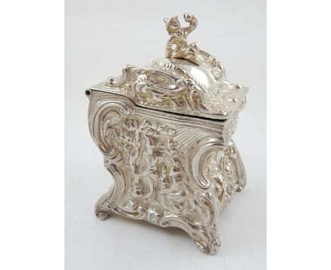 A silver plated Rococo style tea caddy