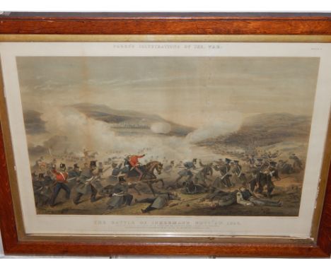After Martens, A Victorian lithograph, 'The Battle of Inkermann 1854' H. 54, W. 40cm, together with a hunting print, The Oxfo