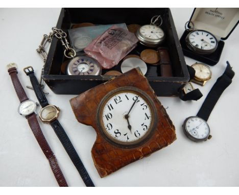 An early 20th century silver and blue enamel half hunter pocket watch and chain, one other silver pocket watch, two vintage 9