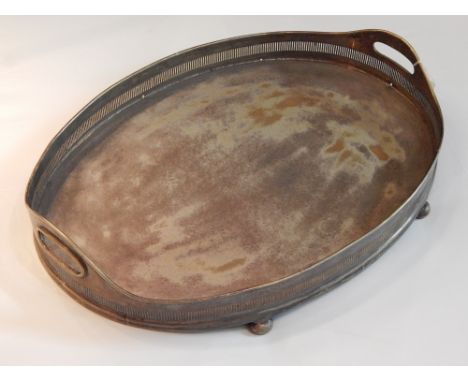 A Victorian oval silver plated galleried tea tray, 54cm