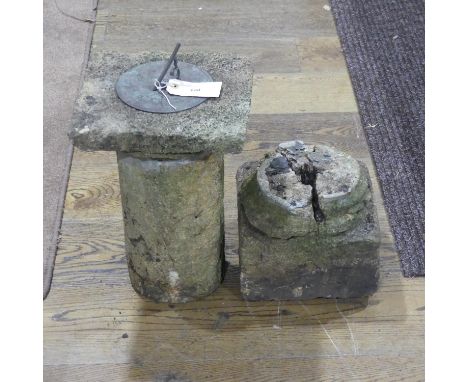 A vintage Sundial on Stoneware Column, broken, 25in (63.5cm) tall. 