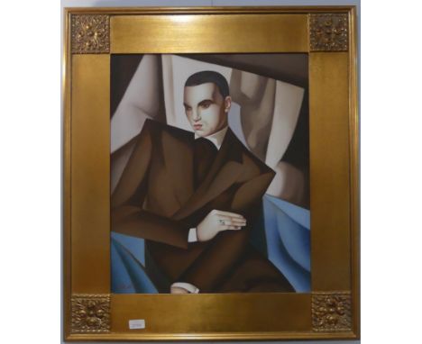 After Tamara de Lempicka, Portrait of a Man, Oil on Canvas, copy, initialed 'D.N' to bottom right, 61cm x 51cm, framed. 