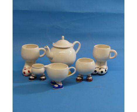 A novelty Carltonware 'Walking' Tea Set, to include Teapot, two Tea Cups, Cream Jug, Sugar Bowl etc (6)