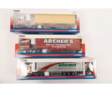 3 Corgi Limited Edition Hauliers of Renown series Trucks. CC13416 MAN TGA XXL Skeletal Trailer &amp; Container, Hanbury Davie