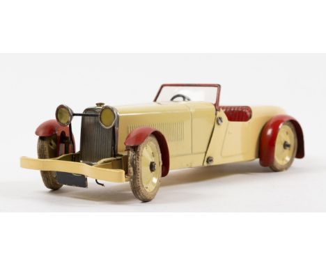 A scarce Meccano clockwork No.1 Constructor Car. An open topped example in cream with red interior, windscreen surround and m