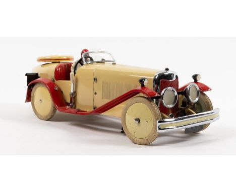 A rare 1930's No.2 Meccano Constructor Car. A boat tail example in cream with red mudguards and running boards, red seat, cre