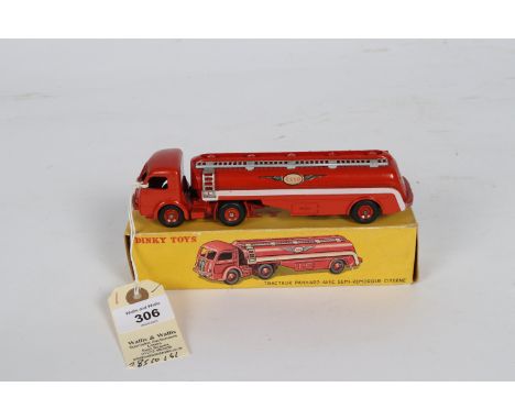 French Dinky Tracteur Panhard Avec Semi-Remorque Citerne (32C). In red ESSO petrol livery, with the harder to find red concav