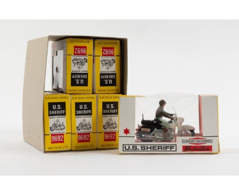 6 Britains ltd  No.9692 U.S. Sheriff Harley Davidson motorcycles, 1:32 scale. All are boxed and look unused contained in the 