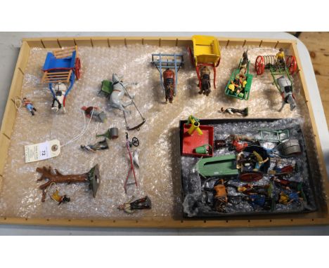 A collection of Britains and other makes mainly farm related items. Includes, Britains ploughman with horse and plough, horse