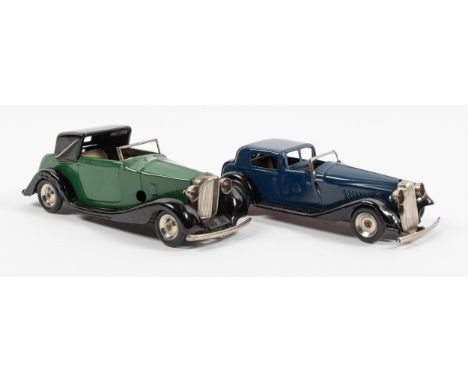 2 Tri-ang Minic Cars. A Vauxhall Town Coupe 18M. An example in dark blue with black mudguards and running boards, LBL174 numb