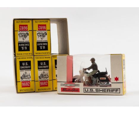 6 Britains ltd  No.9692 U.S. Sheriff Harley Davidson motorcycles, 1:32 scale. All are boxed and look unused contained in the 
