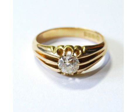 Victorian 18ct gold gent's solitaire diamond ring with old cushion-cut diamond, approximately 5mm x 6mm, hallmarked Birmingha