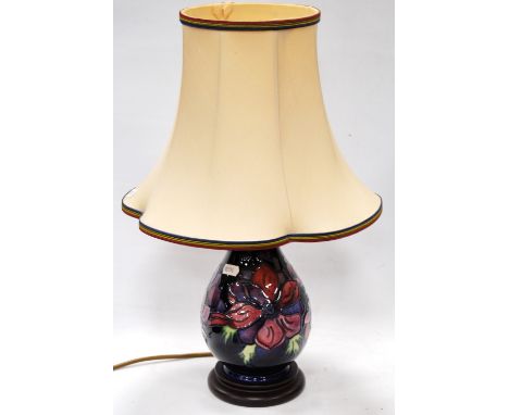 Moorcroft Anemone pattern baluster shaped table lamp and shade, 45cm high overall.
