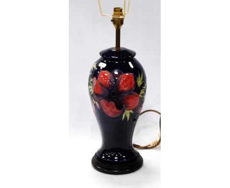 Moorcroft Anemone pattern table lamp with shade, 69cm high.