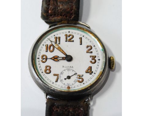 Early Rolex silver watch, compensated balance with overcoil spring, white enamel signed dial in Rolex silver case, with serra