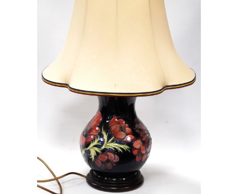 Moorcroft Anemone pattern baluster-shaped table lamp, with shade, 59cm high (including shade).