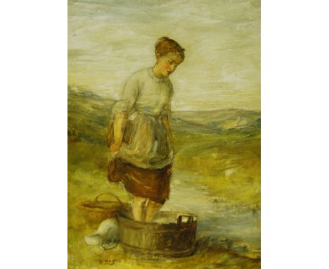 GEORGE HAY R.S.A. (1831 - 1913)
Scotch Washing
Signed, oil on panel, 28cm x 21cm.