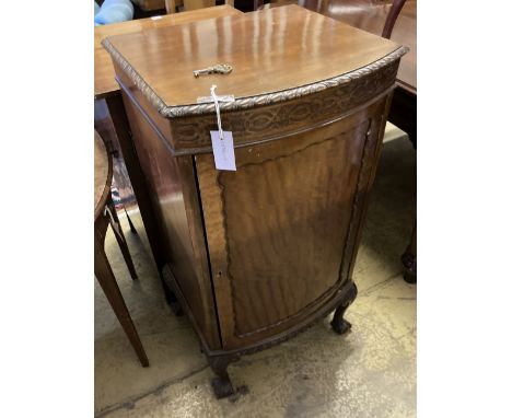 A 1920's Chippendale revival mahogany bowfront pier cabinet, width 50cm, depth 44cm, height 96cm