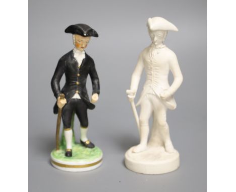 An early 19th century Derby rare biscuit figure of Dr. Syntax Walking and a later modelled Derby King Street of the same figu