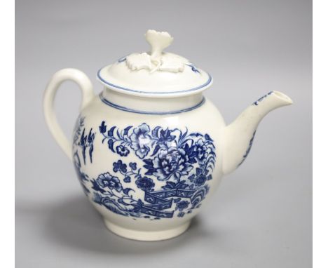 An 18th century Caughley tea pot and cover with the Fence in Blue pattern, C mark to base, height 13cmCONDITION: Teapot good;