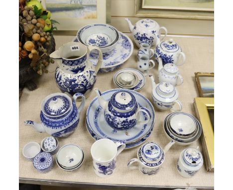 A collection of mainly 18th century English blue and white ceramics, including Worcester, Caughley and Pearlware, (a.f.)