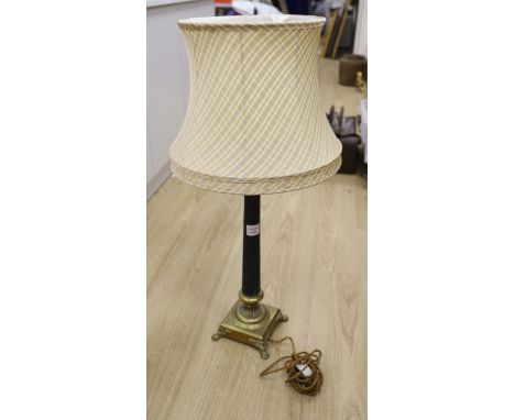 A Corinthian column table lamp and shade, lamp height 55cm