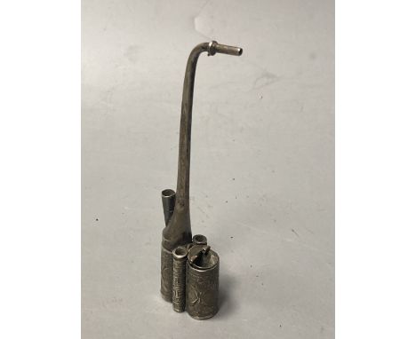 A Chinese white metal water pipe, by Wang Hing, 11.2cm, gross 27 grams.CONDITION: Provenance - Alfred Theodore Arber-Cooke (c