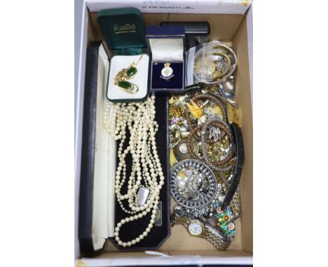 A collection of silver and paste-set costume jewellery and wristwatches, to include an attractive baroque style openwork broo