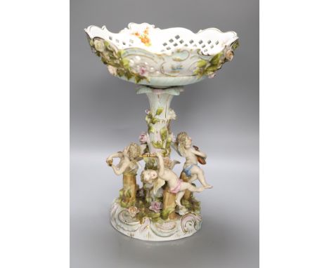 A Sitzendorf floral encrusted pedestal bowl, height 36cm