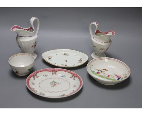 An 18th century New Hall teapot stand painted with pattern 173, a Chamberlains teapot stand pattern no 16, gold mark, two Eng