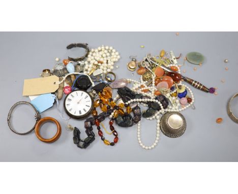 Mixed costume jewellery etc. including paste set giardinetto brooch, cut steel bangle, loose stones, silver pocket watch, etc