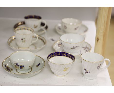 Two Flight trios, two teabowls and saucers and a coffee cup and saucer