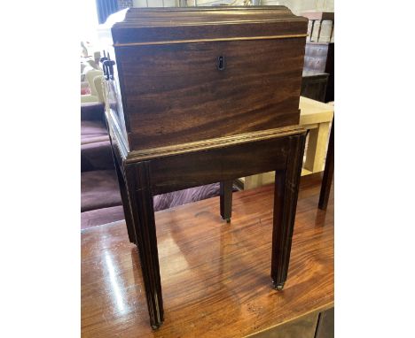 A Chippendale style inlaid mahogany decanter box on stand, width 37cm, depth 36cm, height 67cm