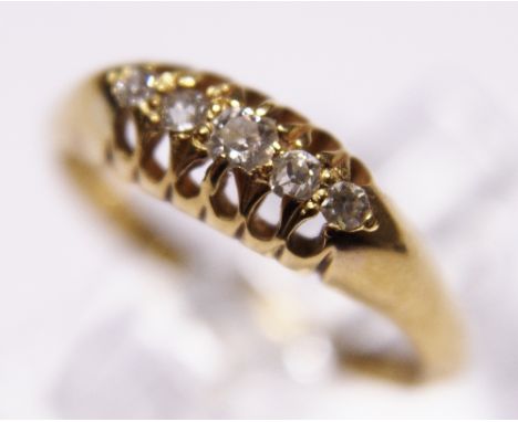 18 ct gold five diamond ring, Birmingham hall mark, size L.  2.8 g
