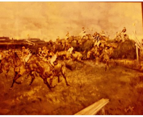 Horse racing print by Venture Prints Ltd ' First Time Round Beeches Brook' by Michael Lyme.  Frame size 90 x 75 cm