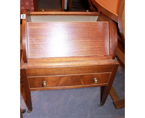 1970s teak roll top cocktail stand with drop down serving shelf