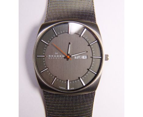 Gents Skagen day date titanium wristwatch with metal strap