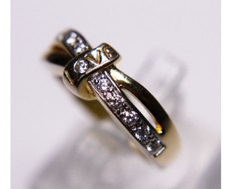 Sterling silver gold plated half eternity Love ring, size M