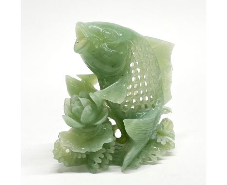 A lovely carved jade/hardstone fish, H. 16cm.